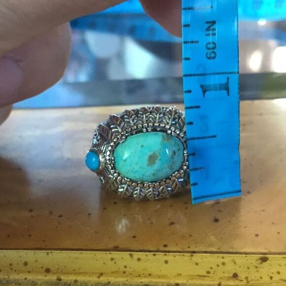 Natural Blue Turquoise Sterling Silver Feather Ring Size 9 - Picture 6 of 6